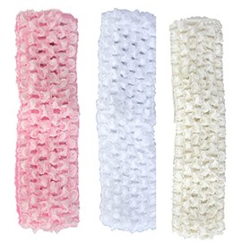 Mytoptrendz® 3 PCS Toddler Baby Soft Headband Stretchy Elastic Crochet Mesh Net Girls Kylie Bandeau Hair Wrap Cream, White, Baby(Pink mix- assorted)