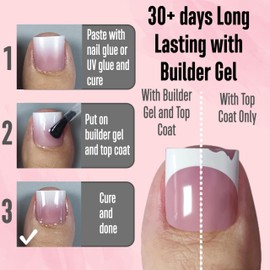 NOVO OVO Ombre French Tip Press on Toe Nail Tips, Sharp Square Pre-Designed Soft Gel False Toenail Extension, BERRY PINK Pre-applied Tip Primer & Base Coat, Full Cover Acrylic DIY x 15 Sizes 240 pcs