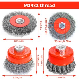 Lomhyve 8 Stück Drahtbürste für Winkelschleifer, Winkelschleifer Zubehör, radnabenschleifer Durchmesser 75mm und 100mm, Mit M14 Modelle für Bohrmaschine Polier, Schleifen, Entrosten, Entgraten