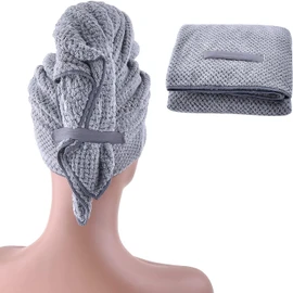Large Hair Towel Wrap for Women Bath Towel, Plush Absorbent Microfiber Hair Towels with Elastic Strap, Soft Hair Drying Towel, Quick Dry Hair Turban for Thick Hair (Grey, 60cm*100cm)