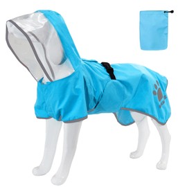 MAMORE Dog Raincoat Hooded Rain Jacket for Small Medium Large Dogs Slicker Poncho Bottom Waterproof Adjustable Reflective Breathable Leash Hole (Blue, XXX-Large)