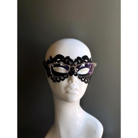 Rhinestone Lace Mask - Black - Rhinestone Count: 20