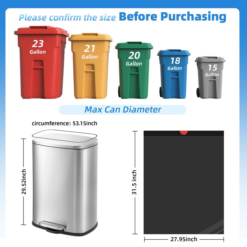 TARUNMO 15,18,23Gallon Trash Bags Heavy Duty Drawstring,Garbage Bags 23 Gallon