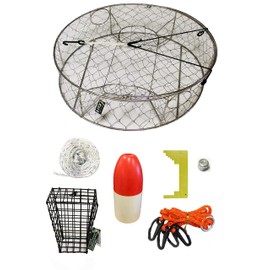 KUFA Stainless Steel Crab Trap with Zinc Anode & Accessory Kit (100' Non-Lead Sinking Line, Caliper,Harness,Bait Case & 13" Red/White Float) CT100+CM392+ZIN1