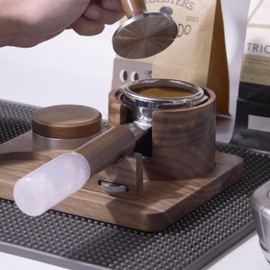 Portafilter Holder, 3 in 1 Walnut Espresso Tamping Station Organizer for Storage 51mm/54mm Tamper,Distributor,Portafilter | Adjustable Height