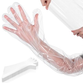 100 Pcs Veterinary Insemination Rectal Long Gloves Disposable Plastic Full Arm 35.5 inch for Field Dressing House Cleaning Gardening, Waterproof Arm Cast Cover for Shower Bath