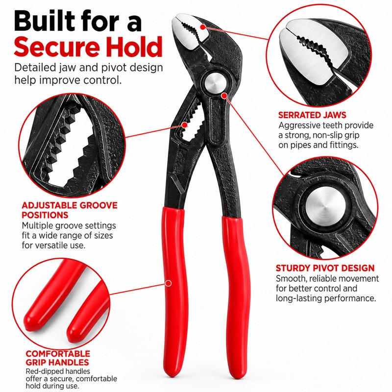 Quick-Adjust Tongue & Groove Pliers for Plumbing – V-Jaw Water