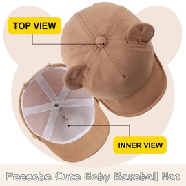 PEECABE Bear Ear Baby Baseball Hat Cotton Infant Toddler Sun Cap 3-18 Months Spring Summer (3-18 Months, Coffee)