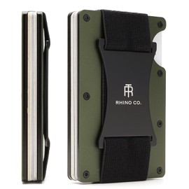 RHINO CO. Minimalist Metal Wallet RFID-Blocking Credit Card Holder with Cash Strap - Slim, Secure, Small and Stylish (Olive Green)