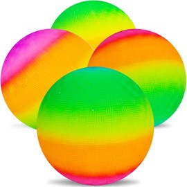 PVC Bouncy Kickball, Pack of 4 Children's Play Ball, PVC Soft Ball for Children with Pump, Multicoloured Rainbow Ball, 8.5 Inch Rainbow Playground Balls, Beach Ball, Softball for Indoor and Outdoor