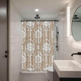 Shrahala Floral Paisley Vintage Decorative Shower Curtain, Template White Lace Background Waterproof with Grommets for Shower Stall Bathtubs Bathroom Decor-60x72 inch