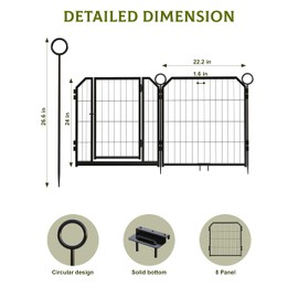 Dog Playpen, 16Panel 35.6Ft(L) Outdoor Anti-Rust Pet Exercise Pen, Heavy Duty Garden Fence with Gate for RV Campin(24inch)