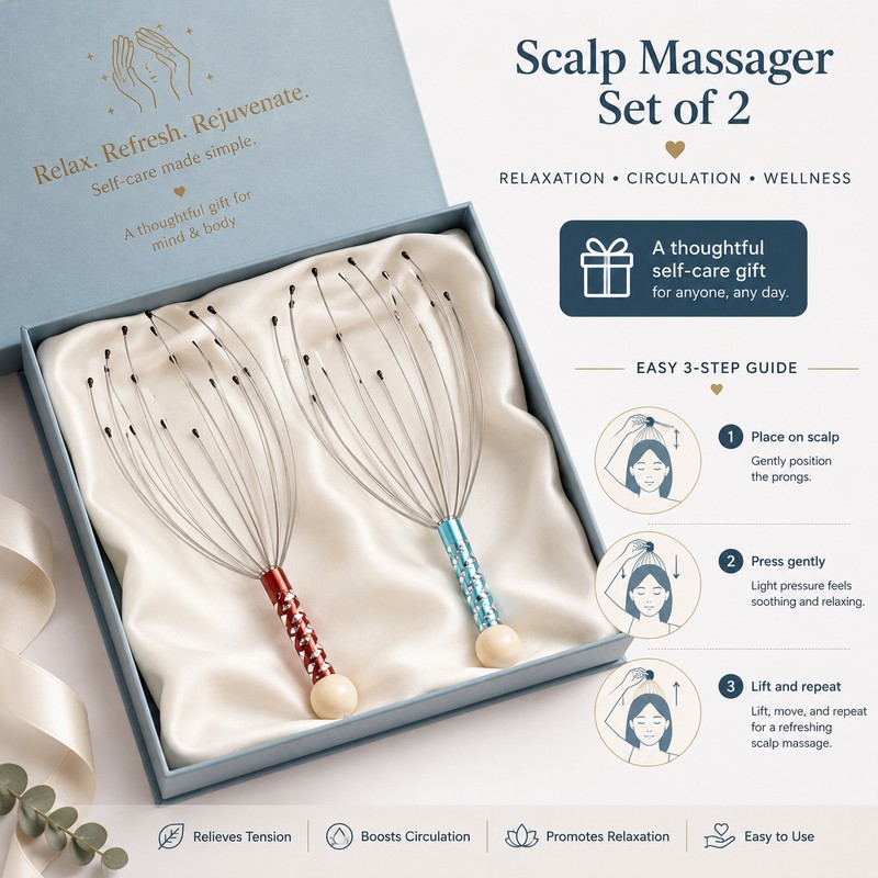 Manual Scalp Massager for Relaxation – Flexible Stainless Steel Prongs