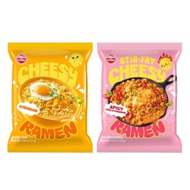 OTOKI Cheesy Ramen Variety Pack – Cheddar Flavor (Non-Spicy Soup Noodles) & Spicy Chili Cheddar (Stir-Fry Noodles), Korean Instant Ramen, 8 Pack (4+4 Mix with 2 Flavor)