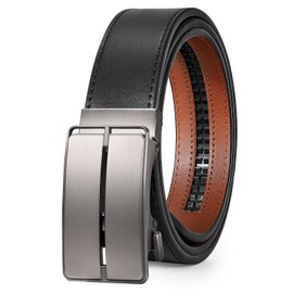 JASGOOD Mens Belt Leather Ratchet Belt for Men Automatic Ratchet Buckle 1 3/8" Slide Belt for Dress Pant,Black