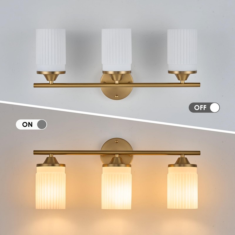 Jonsi Gold Bathroom Light Fixtures 3-Light Vanity Lights Modern Wall