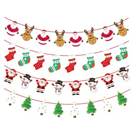 4 Pcs Christmas Hanging Banner Christmas Decorations, Merry Christmas Banner, Paper Christmas Banners Flags, With Patterns of Santa Claus Snowman Reindeer, For Christmas Decorations
