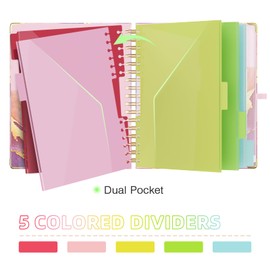 EYROZILL Spiral Binder Organizer with 5-Tab Dividers, Clipboard Portfolio with Storage Pockets for School Office Supplies, Nurse, Teacher, Resume, A5 Folder, Half Letter Size, Pink Marble