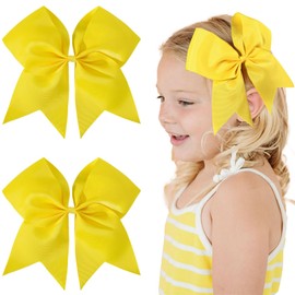 2PCS 8" Jumbo Cheer Bow Clip with Tails, Oaoleer Large Cheerleading Hair Bows for Girls Teen Softball Cheerleader Outfit Uniform (Yellow)