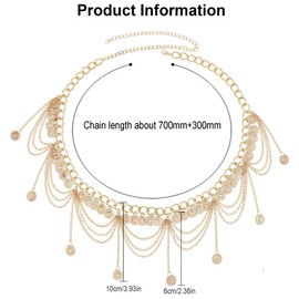 SCDZY Waist Chain Women's Gold Belly Chain Gold Metal Chain Belt Multilayer Belly Chain Chain Belt with Tassel Pendant, 70 cm + Extension Chain 30 cm, gold