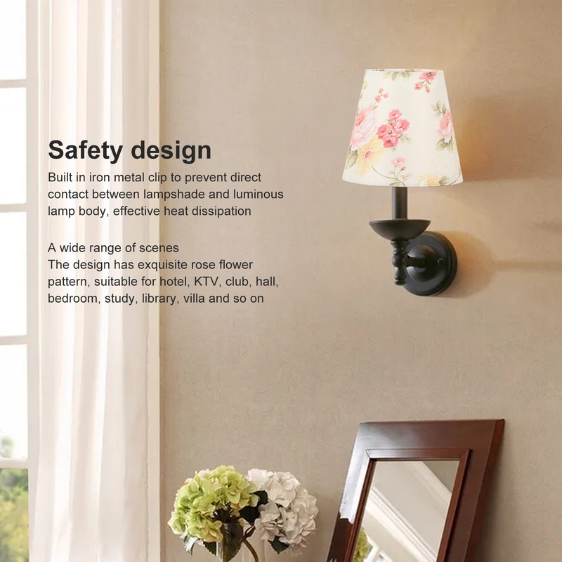 Cloth Lamp Shade Flower Pattern Clip On Bulb Lampshade for