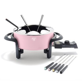 GreenLife 14 Cup Electric Fondue Maker Pot Set For Cheese, Chocolate, and Meat, 8 Color Coded Forks, Healthy Ceramic Nonstick, Adjustable Temperature Control, PFAS-Free, Pink