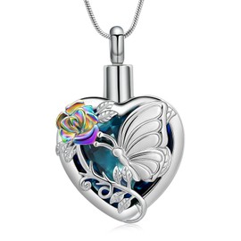 zeqingjw Butterfly Urn Necklaces for Ashes Urn Jewelry for Human Pet Ashes for Women Heart Cremation Necklace for Ashes