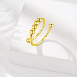 INFUSEU Anti-Stress Ring, Fidget Anxiety Ring, Adjustable Bead, Adjustable Spinner, Worry Jewellery, Anxiety Ring, Gift for Women, Ladies, Girls, Stainless Steel, Zircon