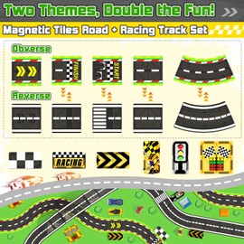 Magnetic Tiles Racing Track & City Road Expansion Pack - STEM Learning Montessori Toys for Toddler Magnetic Blocks Building Kids Toys for 3+ Year Old Boys & Girls, Sensory Play Kids Games