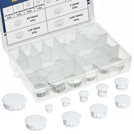 JTAREA 10Values Nylon Plastic Hole Plugs Assortment Kit 1/4" 5/16" 3/8" 1/2" 5/8" 3/4" 7/8" 1" 1-1/8" 1-3/16" White Hole Cover for Furniture Cabinet Insert End Caps