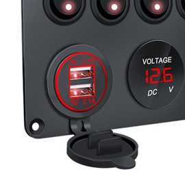 Abbraccia 5 Gang Rocker Switch Panel with Light Multifunction Toggle Switch Panel for RV Automotive Marine Vehicles Trailer, red Light