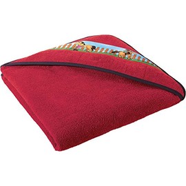 Erwin Müller Children's Hooded Bath Towel, Terry Towel, Red, Size 140 x 140 cm, with Horse Motif on Border, Soft, Skin-Friendly, 100% Cotton