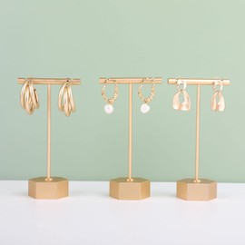 3pcs Soporte T de aretes dorado, portaaretes para venta, organizador metálico【3pcs Altura 11.5cm】