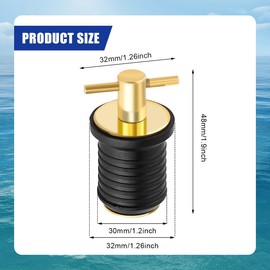 1.25inch T Handle Boat Drain Plug, Marine Snap Drain Plug for Boats Brass Rubber Boat Anchor Plug Replacement Twist Plug Boat Accessories (2, Brass-Gold)