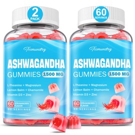 Ashwagandha Gummies 1500mg for Women & Men: Ashwagandha Supplement Gummy with Lemon Balm, Chamomile, Magnesium, Black Pepper for Ultra Absorption - Vegan, Non-GMO & Sugar Free, Strawberry Flavor
