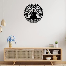 CCAIPU Round Metal Tree Wall Art Decor, Creative Handmade Wall Sculpture Nature Home Art Decoration for Home Living Room Bedroom Kitchen Hotel (A)