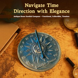 ARTIZANSTORE Brass Sundial | 8 Inch Solid Brass Weatherproof Sundial | Eco-Friendly Garden Decor | Unique Gift Idea for Outdoor Enthusiasts | Classic Round Design