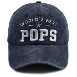 Pops Gifts for Men, World's Best Pops Papa Hat, Pop Pop Accessories Baseball Cap, Retirement Father's Day Birthday Gifts for Dad Pappy Hubby Grandpa Navy