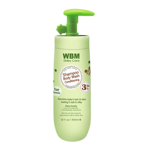 WBM Care 3 in 1 Baby Shampoo with Honey, Wheatgerm and Organic Olive Oil-Nourishes Baby Hair with No Tear Formula | 10 Oz