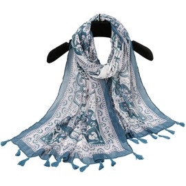 MAIRY Womens Scarves Lightweight Ladies Cotton Linen Fashion Scarfs Tassel Floral Print Long Scarves for Spring Autumn Winter Summer Beach Wrap Shawl,180128