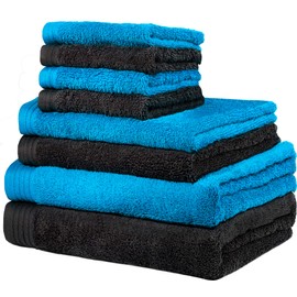 Weidemans Premium 8 Pieces Towel Set Including 2 Bath Towels 30" x 56", 2 Hand Towels 18" x 30" and 4 Washcloths 13" x 13" - Color: Black & Petrol | Pure Cotton |Machine Washable high Absorbency