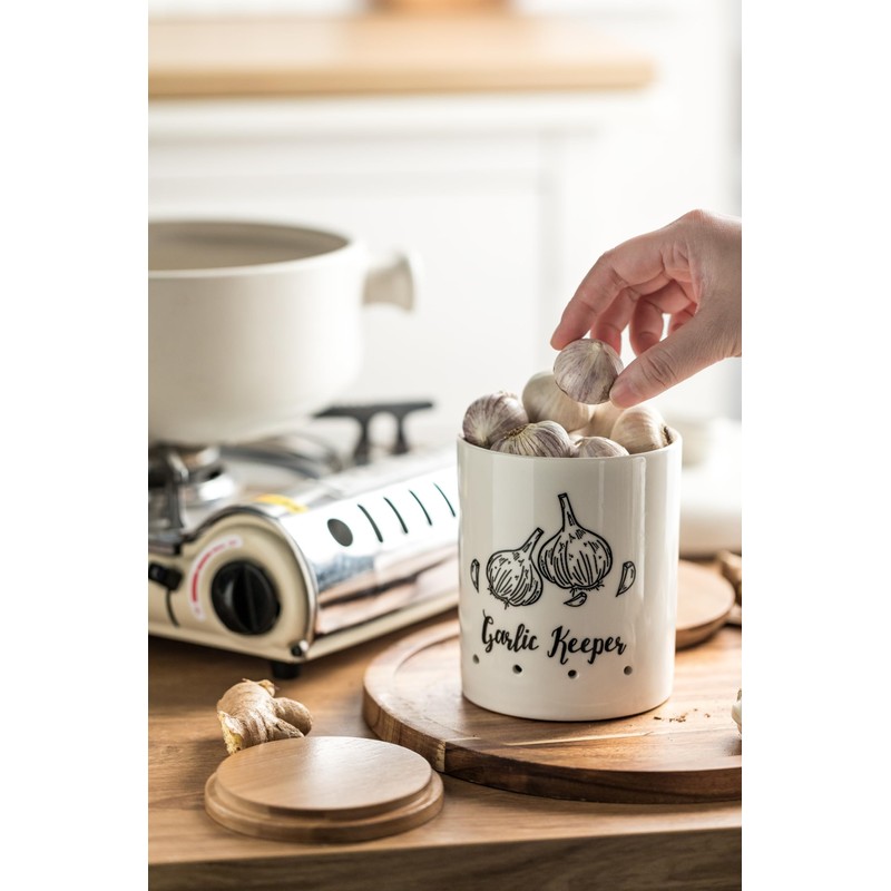 LYEOBOH Garlic Keeper, Garlic Storage, Garlic Holder, Large Ceramic Garlic