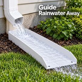 Rainwater Gutter Downspout Splash Block – White Ribbed PP Plastic Drainage Channel for Home & Garden