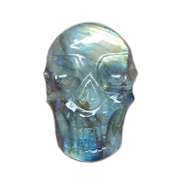 Natural Blue Fire Labradorite Handcrafted Skull Statue Sculpture, Positive Vibes Pocket Skull Statue.