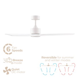 East Grove Home Madera Collection Smart 3-Blade 52in Ceiling Fan 2700K-6000K CCT Selectable LED Light Kit with Remote Control and White Hardware with White Wood Blades Works With iOS or Android App