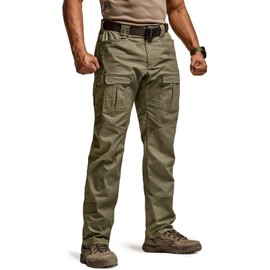 CQR Men's Flex Ripstop Tactical Pants, Water Resistant Stretch Cargo Pants, Lightweight EDC Hiking Work Pants, Breacher Soil Green, 36W/32L