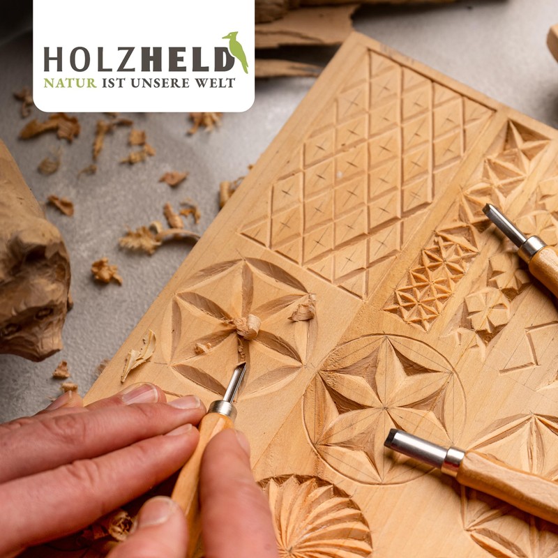 HOLZHELD Carving tool and carving blank (17 pieces) in very
