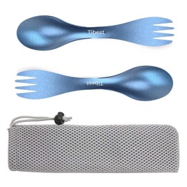 Tibest 2 in 1 Titanium Spoon and Fork Combo Backpacking Utensils Lightweight Eco-Friendly Spork for Camping Backpacking Hiking Travel etc (2 Pack)