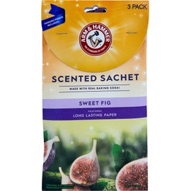 ARM & HAMMER 3 Pack Scented Sachets for Drawers & Closet with Hanging Ribbon, Real Baking Soda (Sweet Fig)