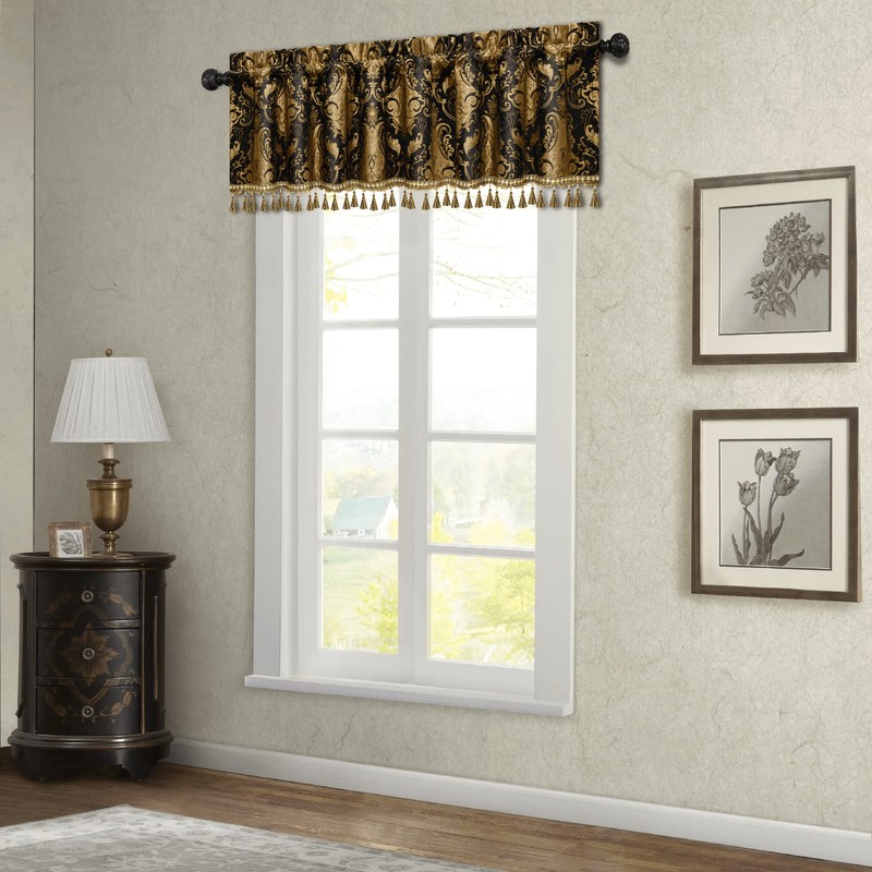 TOPLUXE Curtain Valance for Windows 137x46cm, Damask Valance with Tassels,